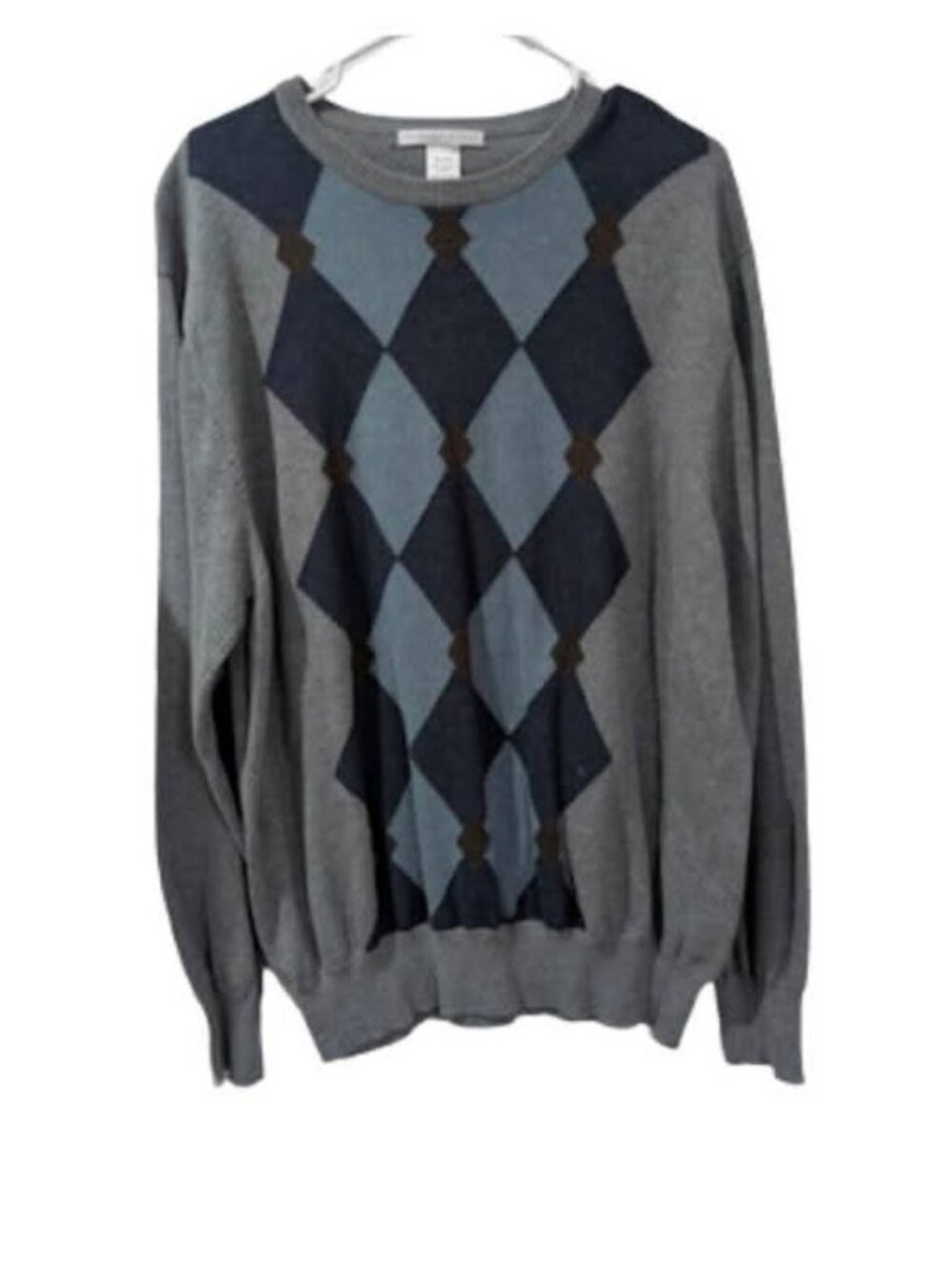 Geoffrey Beene Men's Argyle Crewneck Sweater - Navy, Light Blue, and Brown